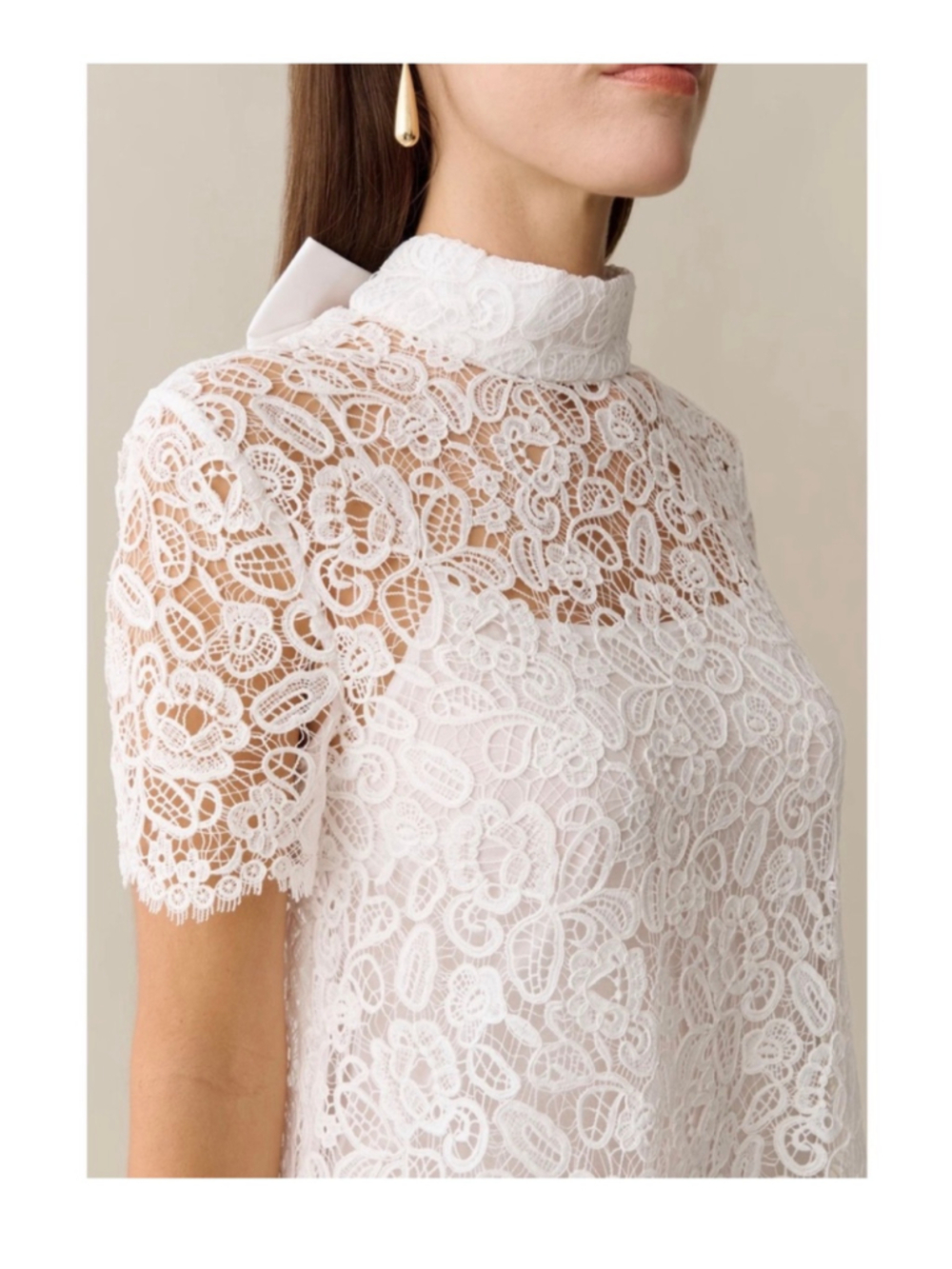 Women's o.p.t White Lace Mini Dress with Back Bow Detail, Size M - Picture 3 of 8